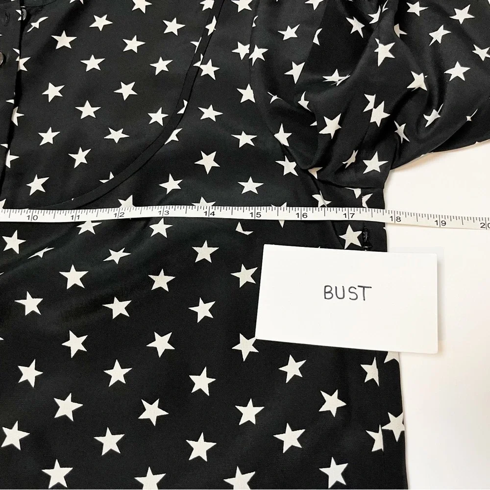 J. Crew 100% silk star print dress 4 S black white‎ neutral long sleeve shift